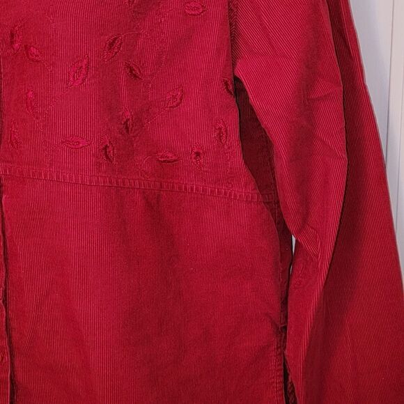 #169 Basic Editions- Red Corduroy button-up top. sze. L - Picture 6 of 8